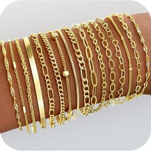 16-Piece: Elegant Multi-Layered Chain Bracelet Set Gold Filled 18k